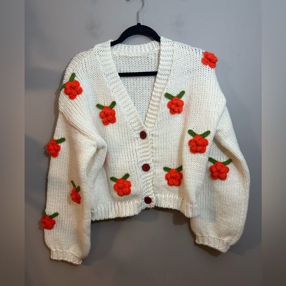 Sweaters - Floral Decorative Button Up Cardigan Size Small